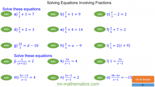 Revising Solving Equations with Fractions
